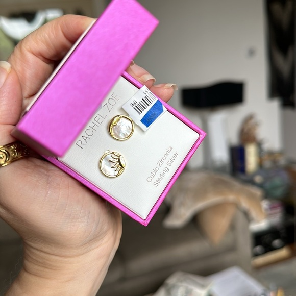 NWT Rachel Zoe Moon & Sun Earrings Cubic Zirconia Sterling Silver - Picture 4 of 4